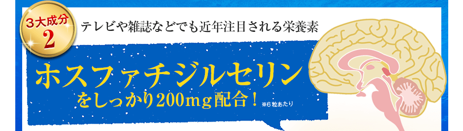3大成分2 テレビや雑誌などでも近年注目される栄養素・ホスファチジルセリンをしっかり200mg配合!