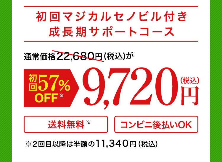 成長期サポートコース通常価格19,600円(税込21,168円)が約59%OFF 7,980円